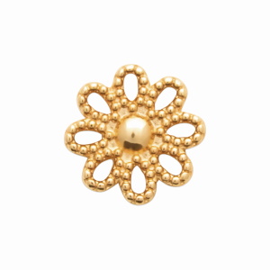 Piercing en forme de fleur en plaqué or jaune 18 carats et une tige en titane. Vendu à l'unité.