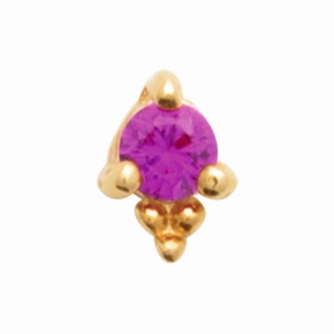 Piercing en plaqué or jaune 18 carats serti d'une pierre de couleur rose et une tige en titane. Vendu à l'unité.