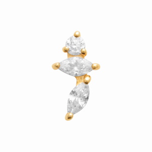 Piercing en plaqué or jaune 18 carats serti de trois oxydes de zirconium blancs et une tige en titane. Vendu à l'unité.