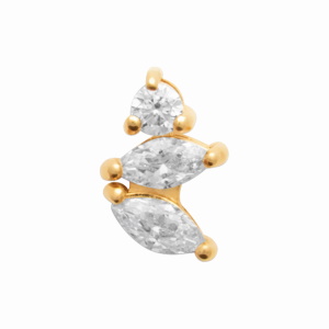 Piercing en plaqué or jaune 18 carats serti de trois oxydes de zirconium blancs et une tige en titane. Vendu à l'unité.