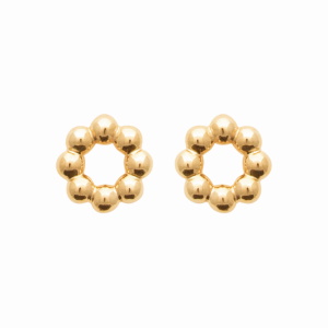 Boucles d'oreilles puces en forme de cercle boules en plaqué or 18 carats jaune.