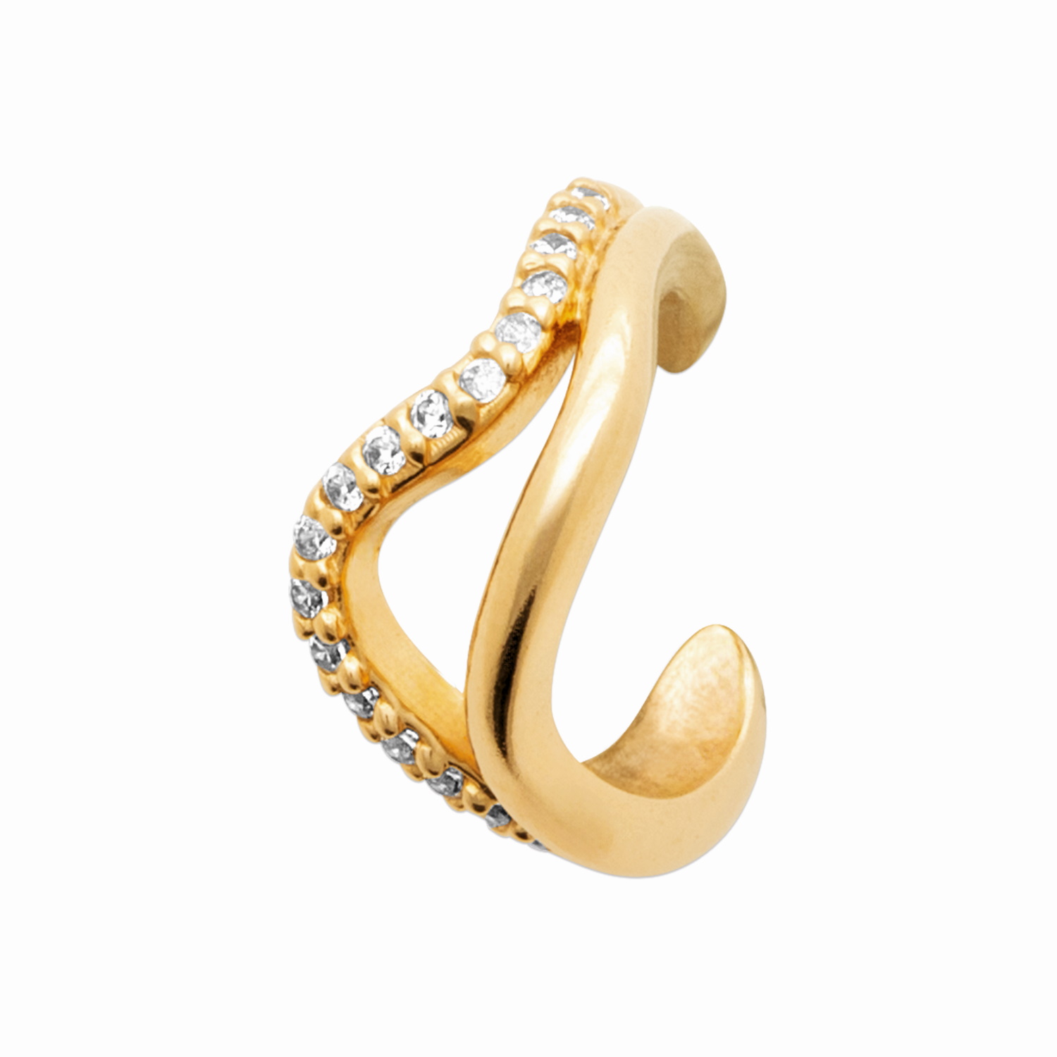 Bague d'oreille en plaqué or jaune 18 carats sertie d'oxydes de zirconium.<br/>Vendu à l'unité. Strass Adolescent Adulte Femme Fille Indémodable Bague d'oreille en plaqué or jaune 18 carats sertie d'oxydes de zirconium.<br/>Vendu à l'unité. Strass Adolescent Adulte Femme Fille Indémodable