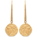 Boucles d'oreilles pendantes avec visage en plaqué or.