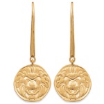 Boucles d'oreilles pendantes tête de lion en plaqué or.