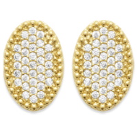 Boucles d'oreilles de forme ovale en plaqué or jaune 18 carats pavée d'oxydes de zirconium blancs.