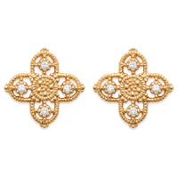Boucles d'oreilles au motif de croix en plaqué or jaune 18 carats incrustées de quatre oxydes de zirconium blancs sertis clos.