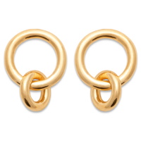 Boucles d'oreilles pendantes composées de deux cercles entrelacés en plaqué or jaune 18 carats.