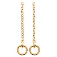 Boucles d'oreilles pendantes composées d'une chaîne et de deux cercles entrelacés en plaqué or jaune 18 carats.