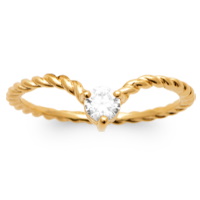 Bague anneau tressé en plaqué or jaune 18 carats surmontée d'un oxyde de zirconium blanc serti 3 griffes.