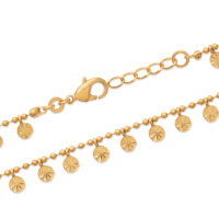 Bracelet boules avec pampilles au motif de fleurs en plaqué or jaune 18 carats. Fermoir mousqueton avec 1.5 cm de rallonge.