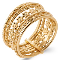 Bague semainier composée de 7 anneaux en plaqué or jaune 18 carats de différentes formes.