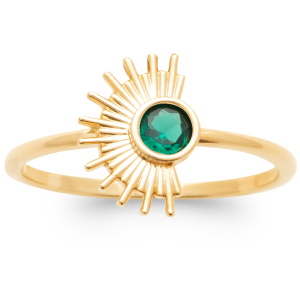 Bague surmontée d'un demi soleil en plaqué or jaune 18 carats serti d'un oxyde de zirconium vert.