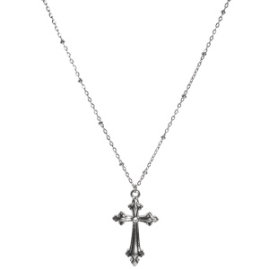 Collier composé d'une chaîne en acier argenté et d'un pendentif en forme de croix sertie d'un strass Fermoir mousqueton avec 5 cm de rallonge.