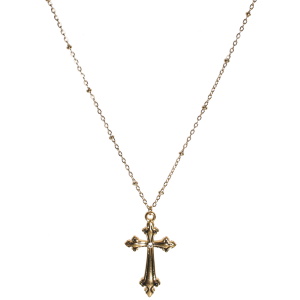 Collier composé d'une chaîne en acier doré et d'un pendentif en forme de croix sertie d'un strass Fermoir mousqueton avec 5 cm de rallonge.