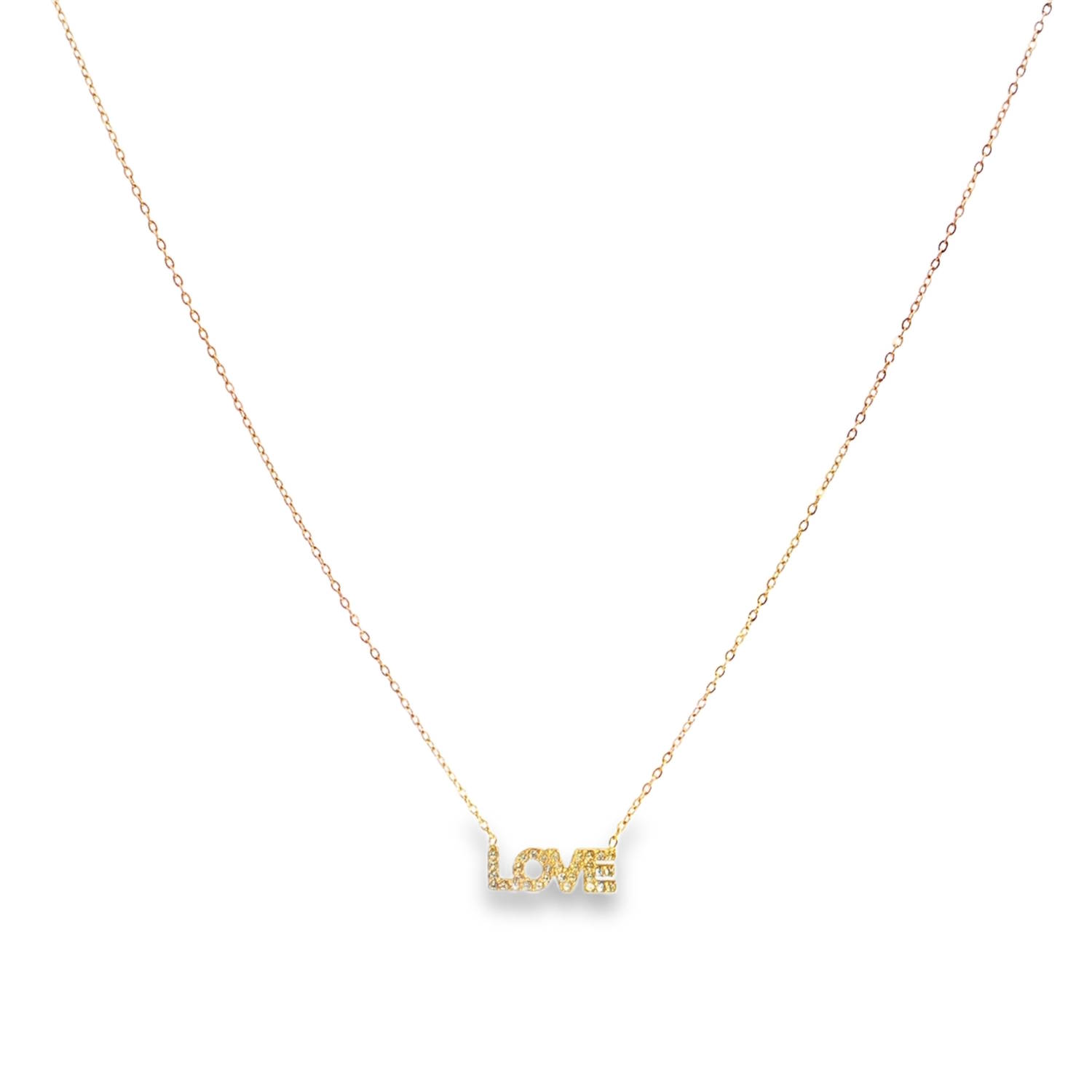 Exprimez votre affection avec ce ravissant collier de type charm. Confectionné en acier doré éclatant, il arbore un mot LOVE délicatement serti de strass incolores ronds, taillés en brillant.<br/>La clarté et le scintillement de strass sont mis en valeur par une symétrie et un poli soignés, capturant la lumière sous tous les angles.<br/>Fermoir mousqueton avec 5 cm de rallonge. Love Strass Adolescent Adulte Amour Femme Fille Indémodable Message Exprimez votre affection avec ce ravissant collier de type charm. Confectionné en acier doré éclatant, il arbore un mot LOVE délicatement serti de strass incolores ronds, taillés en brillant.<br/>La clarté et le scintillement de strass sont mis en valeur par une symétrie et un poli soignés, capturant la lumière sous tous les angles.<br/>Fermoir mousqueton avec 5 cm de rallonge. Love Strass Adolescent Adulte Amour Femme Fille Indémodable Message