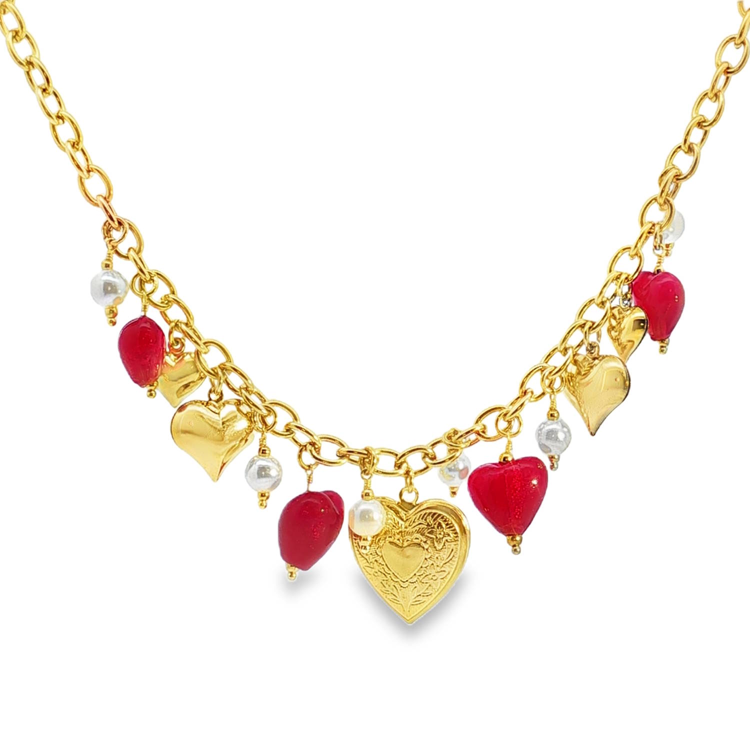 Sublime collier à breloques en acier doré, un bijou fantaisie captivant.<br/>Orné de perles lustrées de forme ronde et cabochon, il apporte une touche d'élégance discrète.<br/>Son design unique, agrémenté de motifs gravés et d'inscriptions délicates, en fait un accessoire distinctif pour sublimer votre style.<br/>Fermoir mousqueton avec 5 cm de rallonge. Coeur Perle Adolescent Adulte Amour Femme Fille Indémodable Sublime collier à breloques en acier doré, un bijou fantaisie captivant.<br/>Orné de perles lustrées de forme ronde et cabochon, il apporte une touche d'élégance discrète.<br/>Son design unique, agrémenté de motifs gravés et d'inscriptions délicates, en fait un accessoire distinctif pour sublimer votre style.<br/>Fermoir mousqueton avec 5 cm de rallonge. Coeur Perle Adolescent Adulte Amour Femme Fille Indémodable