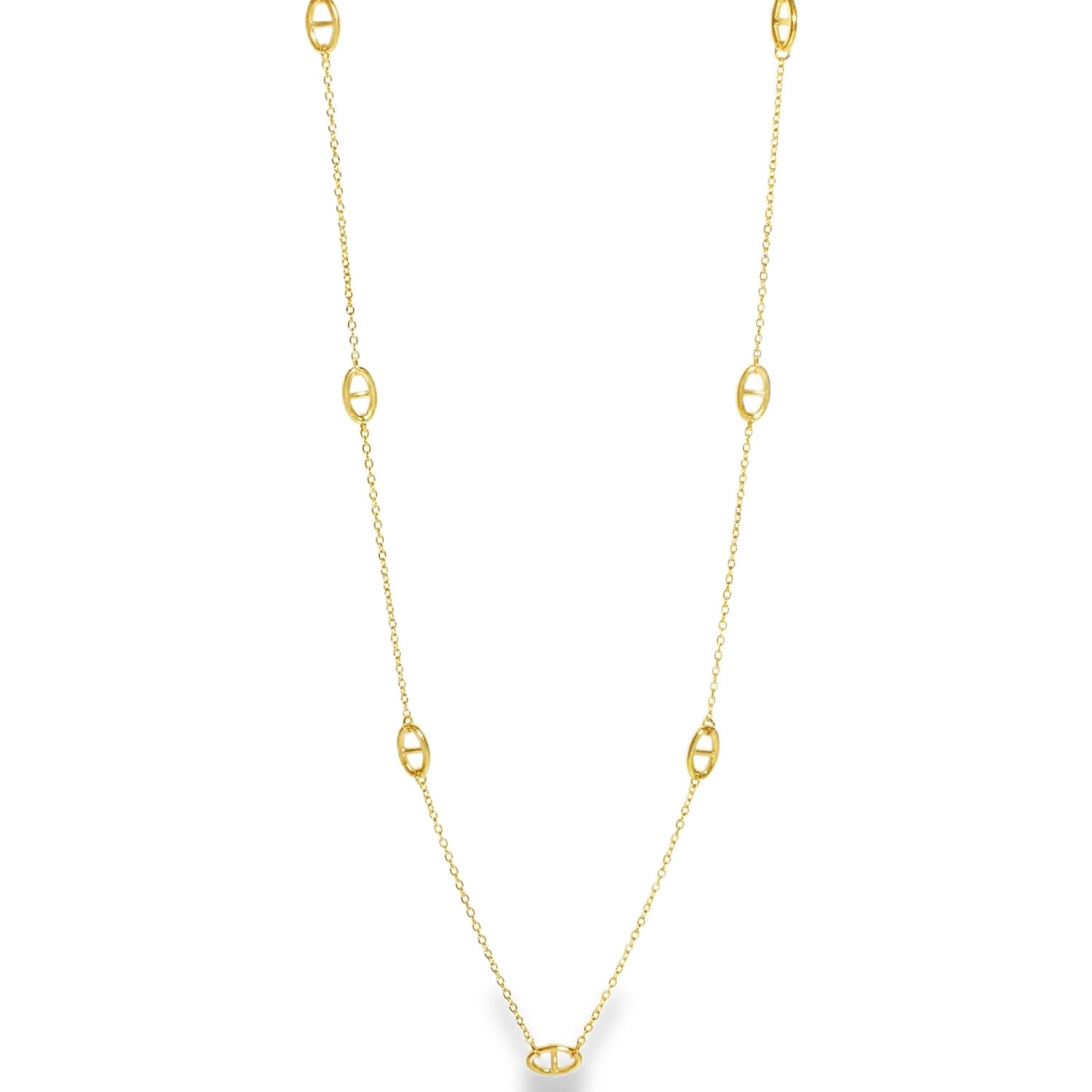 Ce collier sautoir incarne l'élégance moderne avec une touche d'inspiration marine. Conçu en acier inoxydable de haute qualité, il offre une brillance dorée durable tout en étant résistant au quotidien.<br/>Le collier est rythmé par sept motifs ovales évidés, rappelant le célèbre design grain de café. Ces éléments apportent du relief et un caractère iconique à la pièce.<br/>Les motifs sont reliés par une chaîne maille forçat délicate, ce qui permet au sautoir de rester léger et fluide sur le décolleté ou par-dessus un vêtement. Grain de café Adolescent Adulte Femme Fille Indémodable Ce collier sautoir incarne l'élégance moderne avec une touche d'inspiration marine. Conçu en acier inoxydable de haute qualité, il offre une brillance dorée durable tout en étant résistant au quotidien.<br/>Le collier est rythmé par sept motifs ovales évidés, rappelant le célèbre design grain de café. Ces éléments apportent du relief et un caractère iconique à la pièce.<br/>Les motifs sont reliés par une chaîne maille forçat délicate, ce qui permet au sautoir de rester léger et fluide sur le décolleté ou par-dessus un vêtement. Grain de café Adolescent Adulte Femme Fille Indémodable