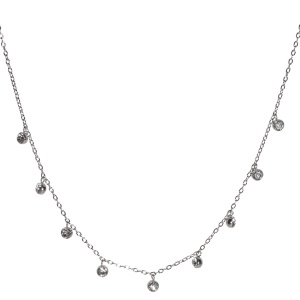 Collier composé d'une chaîne en acier argenté et de pampilles serties de strass. Fermoir mousqueton avec 5 cm de rallonge.