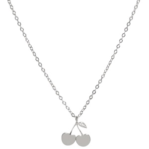 Collier composé d'une chaîne et d'un pendentif en forme de cerises en acier argenté. Fermoir mousqueton avec 5 cm de rallonge.