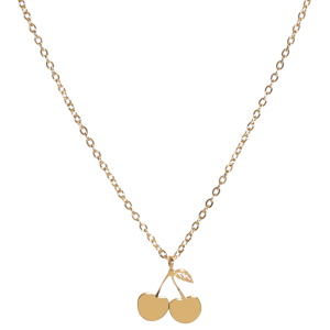 Collier composé d'une chaîne et d'un pendentif en forme de cerises en acier doré. Fermoir mousqueton avec 5 cm de rallonge.