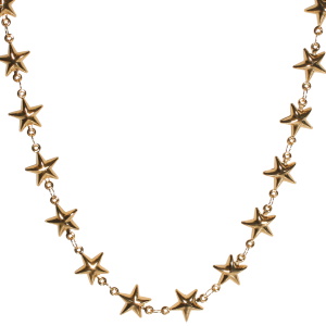 Collier composé d'une chaîne d'étoiles en acier doré. Fermoir mousqueton avec 5 cm de rallonge.