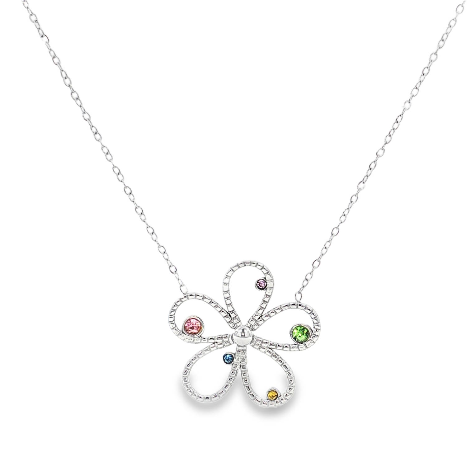 Apportez une touche de fraîcheur et de gaieté à votre tenue avec ce magnifique collier arborant un pendentif en forme de fleur stylisée. Conçu en acier inoxydable de haute qualité, ce bijou allie durabilité et éclat intemporel.<br/>Le pendentif se distingue par son design aérien et moderne. Chaque pétale est dessiné par un fil d'acier délicatement perlé, créant un relief subtil qui accroche la lumière. Au cœur de cette fleur, un dôme d'acier poli sert de point d'ancrage à une composition printanière.<br/>Pour parfaire son allure féminine, cinq petits cristaux facettés sont délicatement disposés sur les courbes des pétales. Ces touches de couleurs vives apportent un contraste charmant avec le métal argenté.<br/>Un mousqueton sécurisé accompagné d'une chaînette d'extension, permettant d'ajuster parfaitement la taille à votre morphologie. Strass Adolescent Adulte Femme Fille Fleurs Indémodable Nature Apportez une touche de fraîcheur et de gaieté à votre tenue avec ce magnifique collier arborant un pendentif en forme de fleur stylisée. Conçu en acier inoxydable de haute qualité, ce bijou allie durabilité et éclat intemporel.<br/>Le pendentif se distingue par son design aérien et moderne. Chaque pétale est dessiné par un fil d'acier délicatement perlé, créant un relief subtil qui accroche la lumière. Au cœur de cette fleur, un dôme d'acier poli sert de point d'ancrage à une composition printanière.<br/>Pour parfaire son allure féminine, cinq petits cristaux facettés sont délicatement disposés sur les courbes des pétales. Ces touches de couleurs vives apportent un contraste charmant avec le métal argenté.<br/>Un mousqueton sécurisé accompagné d'une chaînette d'extension, permettant d'ajuster parfaitement la taille à votre morphologie. Strass Adolescent Adulte Femme Fille Fleurs Indémodable Nature