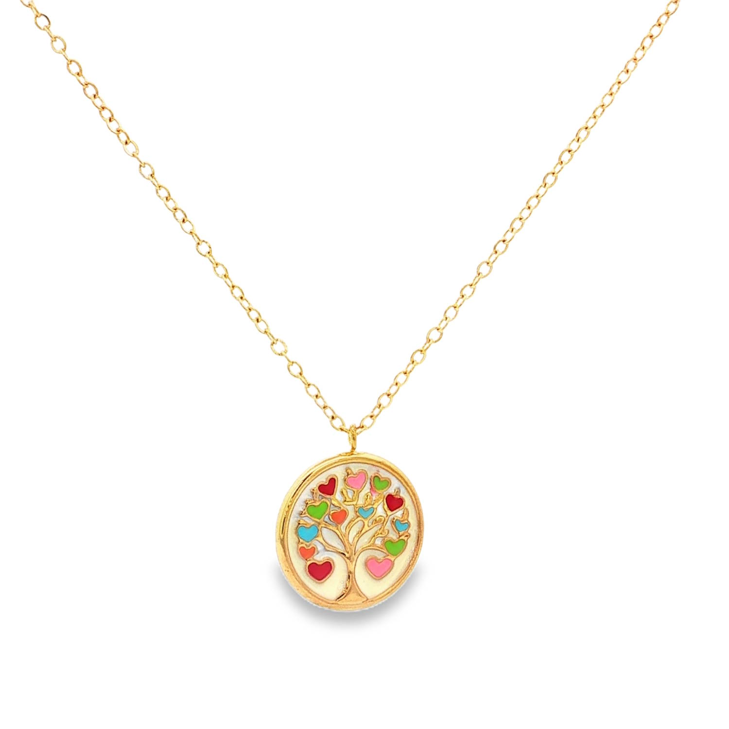 Ce superbe collier allie la symbolique intemporelle de la nature à un design moderne et coloré.<br/>Le point central de cette pièce est un médaillon circulaire finement travaillé, présentant une interprétation poétique de l'Arbre de Vie.<br/>Les branches s'élèvent avec élégance, se transformant en une multitude de petits cœurs délicats qui font office de feuillage.<br/>Chaque cœur est méticuleusement rempli d'émail aux nuances de rouge, rose, vert prairie et bleu turquoise. Ces touches de couleurs vives apportent des touches vives et joyeuses.<br/>Le motif repose sur un lit d'émail ivoire, offrant une luminosité douce qui met en valeur la structure de l'arbre.<br/>Un mousqueton sécurisé accompagné d'une chaînette d'extension, permettant d'ajuster parfaitement la taille à votre morphologie. Arbre Rond Adolescent Adulte Eté Femme Fille Nature Printemps Symboles Ce superbe collier allie la symbolique intemporelle de la nature à un design moderne et coloré.<br/>Le point central de cette pièce est un médaillon circulaire finement travaillé, présentant une interprétation poétique de l'Arbre de Vie.<br/>Les branches s'élèvent avec élégance, se transformant en une multitude de petits cœurs délicats qui font office de feuillage.<br/>Chaque cœur est méticuleusement rempli d'émail aux nuances de rouge, rose, vert prairie et bleu turquoise. Ces touches de couleurs vives apportent des touches vives et joyeuses.<br/>Le motif repose sur un lit d'émail ivoire, offrant une luminosité douce qui met en valeur la structure de l'arbre.<br/>Un mousqueton sécurisé accompagné d'une chaînette d'extension, permettant d'ajuster parfaitement la taille à votre morphologie. Arbre Rond Adolescent Adulte Eté Femme Fille Nature Printemps Symboles