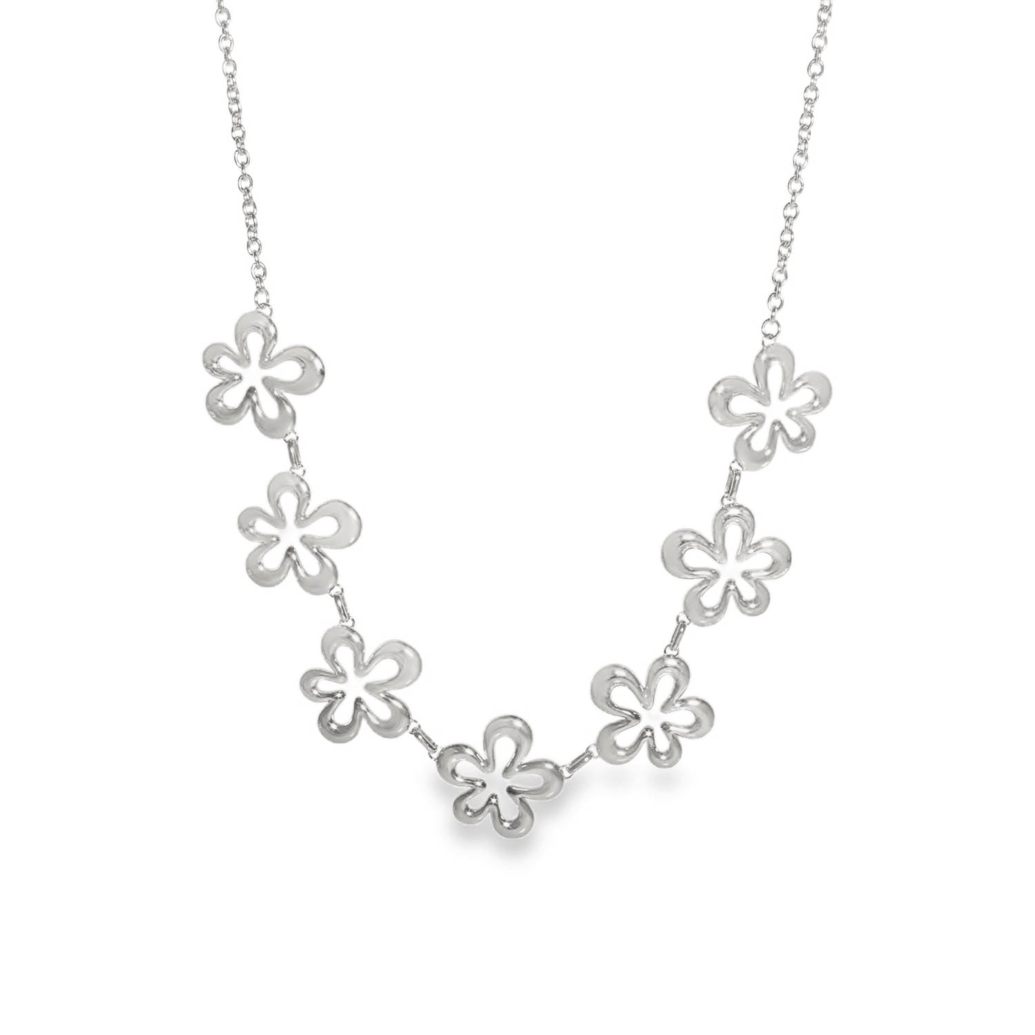 Ce collier en acier inoxydable se distingue par son design à la fois frais et printanier. C'est l'accessoire idéal pour apporter une touche de légèreté et de féminité à n'importe quelle tenue.<br/>Le collier présente une rangée centrale de sept fleurs stylisées. Chaque fleur possède cinq pétales arrondis avec un centre évidé, créant un jeu de transparence délicat.<br/>Un mousqueton sécurisé accompagné d'une chaînette d'extension, permettant d'ajuster parfaitement la taille à votre morphologie. Adolescent Adulte Femme Fille Fleurs Indémodable Nature Ce collier en acier inoxydable se distingue par son design à la fois frais et printanier. C'est l'accessoire idéal pour apporter une touche de légèreté et de féminité à n'importe quelle tenue.<br/>Le collier présente une rangée centrale de sept fleurs stylisées. Chaque fleur possède cinq pétales arrondis avec un centre évidé, créant un jeu de transparence délicat.<br/>Un mousqueton sécurisé accompagné d'une chaînette d'extension, permettant d'ajuster parfaitement la taille à votre morphologie. Adolescent Adulte Femme Fille Fleurs Indémodable Nature