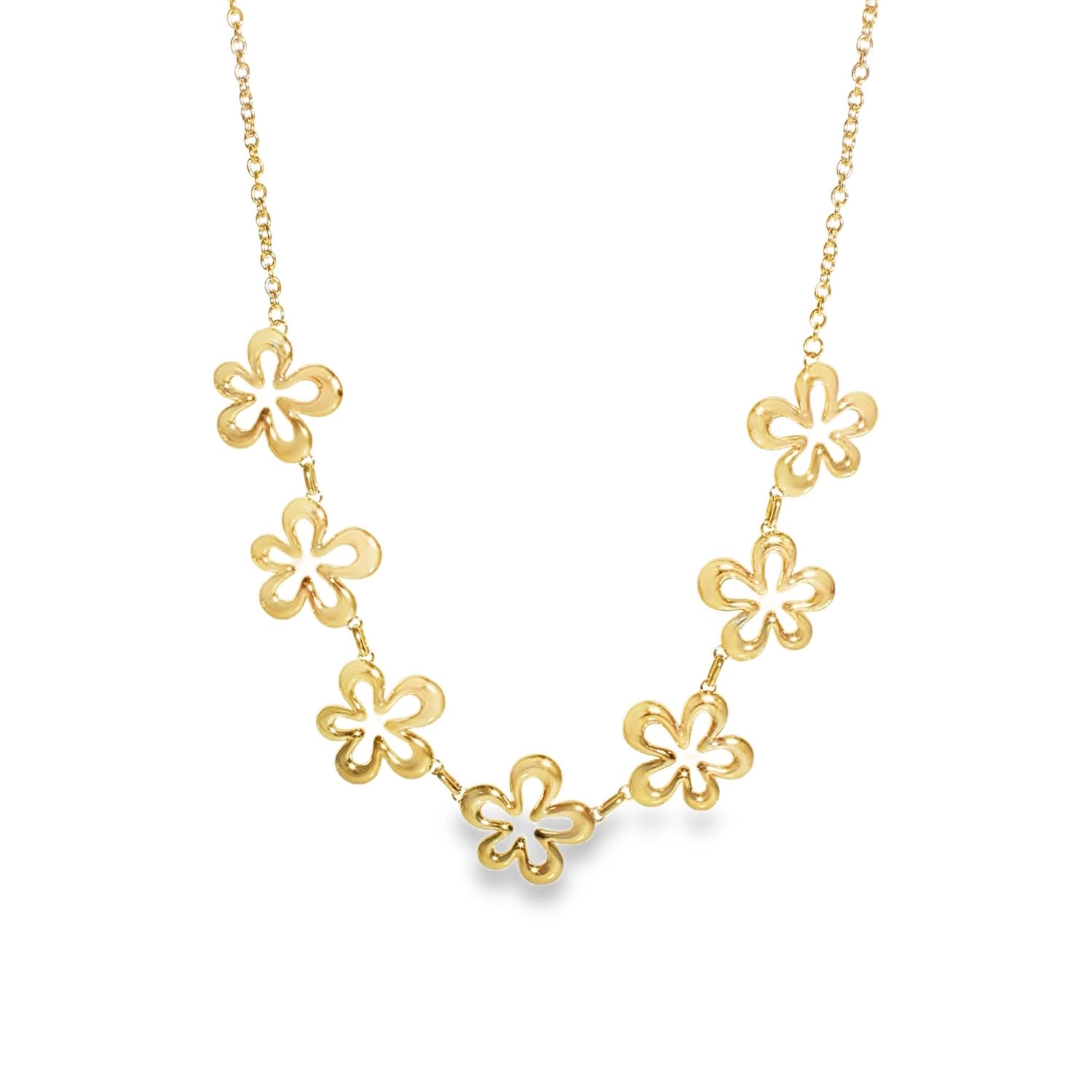 Ce collier en acier inoxydable se distingue par son design à la fois frais et printanier. C'est l'accessoire idéal pour apporter une touche de légèreté et de féminité à n'importe quelle tenue.<br/>Le collier présente une rangée centrale de sept fleurs stylisées. Chaque fleur possède cinq pétales arrondis avec un centre évidé, créant un jeu de transparence délicat.<br/>Un mousqueton sécurisé accompagné d'une chaînette d'extension, permettant d'ajuster parfaitement la taille à votre morphologie. Adolescent Adulte Femme Fille Fleurs Indémodable Nature Ce collier en acier inoxydable se distingue par son design à la fois frais et printanier. C'est l'accessoire idéal pour apporter une touche de légèreté et de féminité à n'importe quelle tenue.<br/>Le collier présente une rangée centrale de sept fleurs stylisées. Chaque fleur possède cinq pétales arrondis avec un centre évidé, créant un jeu de transparence délicat.<br/>Un mousqueton sécurisé accompagné d'une chaînette d'extension, permettant d'ajuster parfaitement la taille à votre morphologie. Adolescent Adulte Femme Fille Fleurs Indémodable Nature