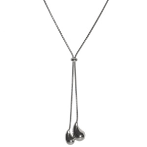 Collier avec deux pendentifs en forme de goutte en acier argenté. Hauteur des pendentifs modulable Fermoir mousqueton avec 5 cm de rallonge.
