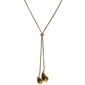 Collier avec deux pendentifs en forme de goutte en acier doré. Hauteur des pendentifs modulable Fermoir mousqueton avec 5 cm de rallonge.