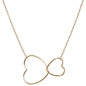 Collier composé d'une chaîne et de deux cœurs entrelacés en acier doré. Fermoir mousqueton avec 5 cm de rallonge.
