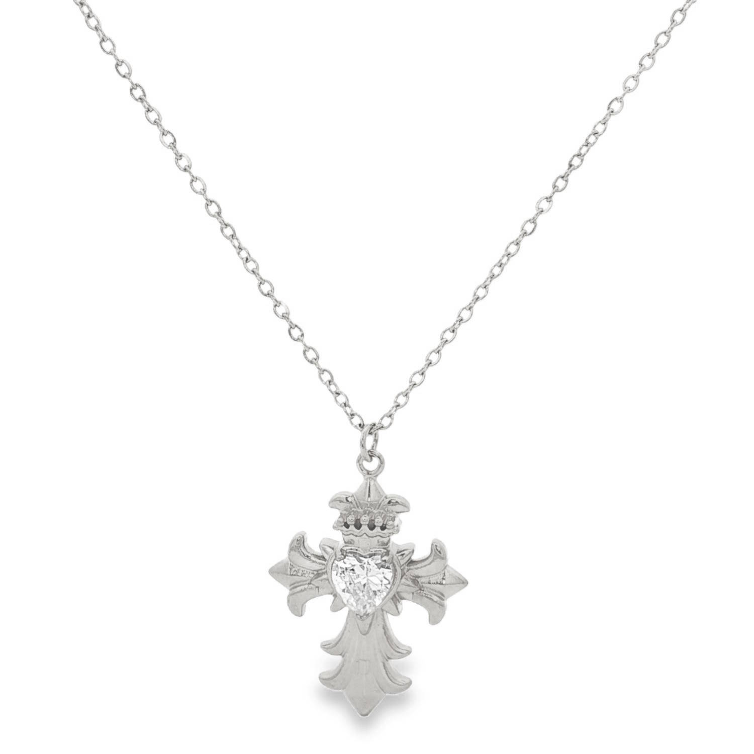 Ce sublime collier en acier argenté arbore un pendentif en forme de croix.<br/>Le cristal principal, d'une taille brillant en forme de cœur, capte la lumière avec une brillance exceptionnelle.<br/>Ce bijou sophistiqué présente une transparence parfaite et une symétrie rigoureuse, faisant de cette pièce un choix intemporel pour sublimer chaque décolleté avec une grâce étincelante et une clarté absolue.<br/>Fermoir mousqueton avec 5 cm de rallonge. Coeur Croix Solitaire Strass Adolescent Adulte Amour Femme Fille Indémodable Symboles Ce sublime collier en acier argenté arbore un pendentif en forme de croix.<br/>Le cristal principal, d'une taille brillant en forme de cœur, capte la lumière avec une brillance exceptionnelle.<br/>Ce bijou sophistiqué présente une transparence parfaite et une symétrie rigoureuse, faisant de cette pièce un choix intemporel pour sublimer chaque décolleté avec une grâce étincelante et une clarté absolue.<br/>Fermoir mousqueton avec 5 cm de rallonge. Coeur Croix Solitaire Strass Adolescent Adulte Amour Femme Fille Indémodable Symboles