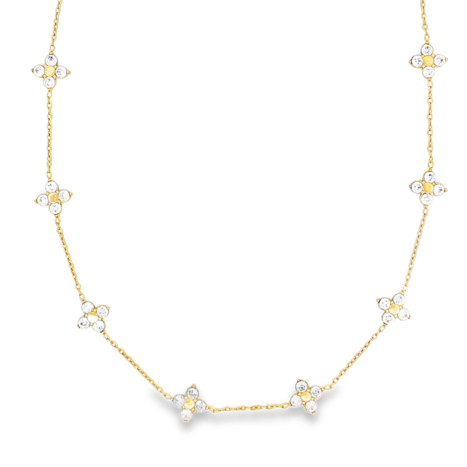 Ce superbe collier, d'une élégance intemporelle, allie la robustesse de l'acier inoxydable à la finesse d'un design printanier. Conçu pour la femme moderne qui recherche un accessoire à la fois discret et scintillant, il se distingue par ses détails soignés et sa finition lumineuse.<br/>Une chaîne maille forçat délicate rythmée par une série de motifs trèfles à quatre feuilles.<br/>Chaque motif floral est méticuleusement serti de cristaux d'un blanc pur, créant un jeu de lumière fascinant à chaque mouvement.<br/>Un mousqueton sécurisé accompagné d'une chaînette d'extension, permettant d'ajuster parfaitement la taille à votre morphologie. Strass Trèfle Adolescent Adulte Femme Fille Fleurs Indémodable Nature Ce superbe collier, d'une élégance intemporelle, allie la robustesse de l'acier inoxydable à la finesse d'un design printanier. Conçu pour la femme moderne qui recherche un accessoire à la fois discret et scintillant, il se distingue par ses détails soignés et sa finition lumineuse.<br/>Une chaîne maille forçat délicate rythmée par une série de motifs trèfles à quatre feuilles.<br/>Chaque motif floral est méticuleusement serti de cristaux d'un blanc pur, créant un jeu de lumière fascinant à chaque mouvement.<br/>Un mousqueton sécurisé accompagné d'une chaînette d'extension, permettant d'ajuster parfaitement la taille à votre morphologie. Strass Trèfle Adolescent Adulte Femme Fille Fleurs Indémodable Nature