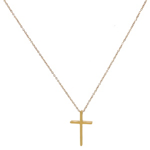 Collier composé d'une chaîne et d'un pendentif en forme de croix en acier doré. Fermoir mousqueton avec 5 cm de rallonge.