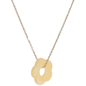 Collier composé d'une chaîne en acier doré et d'un pendentif fleur de couleur jaune.