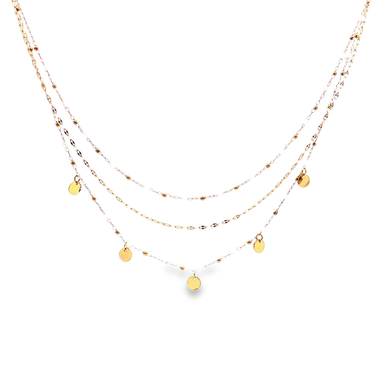 Ce collier triple rangs en acier doré offre un design délicat et raffiné.<br/>Chaque rang est orné de perles de couleur blanche, taillées en cabochon, apportant une touche de couleur intense.<br/>La composition met en valeur l'éclat du doré et la profondeur des perles pour un look élégant et moderne.<br/>Fermoir mousqueton avec 5 cm de rallonge. Multirangs Perle Rond Adolescent Adulte Femme Fille Indémodable Ce collier triple rangs en acier doré offre un design délicat et raffiné.<br/>Chaque rang est orné de perles de couleur blanche, taillées en cabochon, apportant une touche de couleur intense.<br/>La composition met en valeur l'éclat du doré et la profondeur des perles pour un look élégant et moderne.<br/>Fermoir mousqueton avec 5 cm de rallonge. Multirangs Perle Rond Adolescent Adulte Femme Fille Indémodable