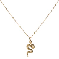 Collier composé d'une chaîne et d'un pendentif serpent en acier doré. Fermoir mousqueton avec 5 cm de rallonge.