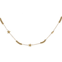 Collier composé d'une chaîne avec perles et étoiles en acier doré. Fermoir mousqueton avec 5 cm de rallonge.