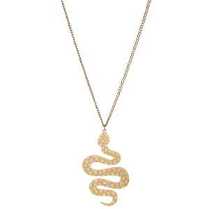 Collier sautoir composé d'une chaîne et d'un pendentif en forme de serpent en acier doré. Fermoir mousqueton avec 5 cm de rallonge.