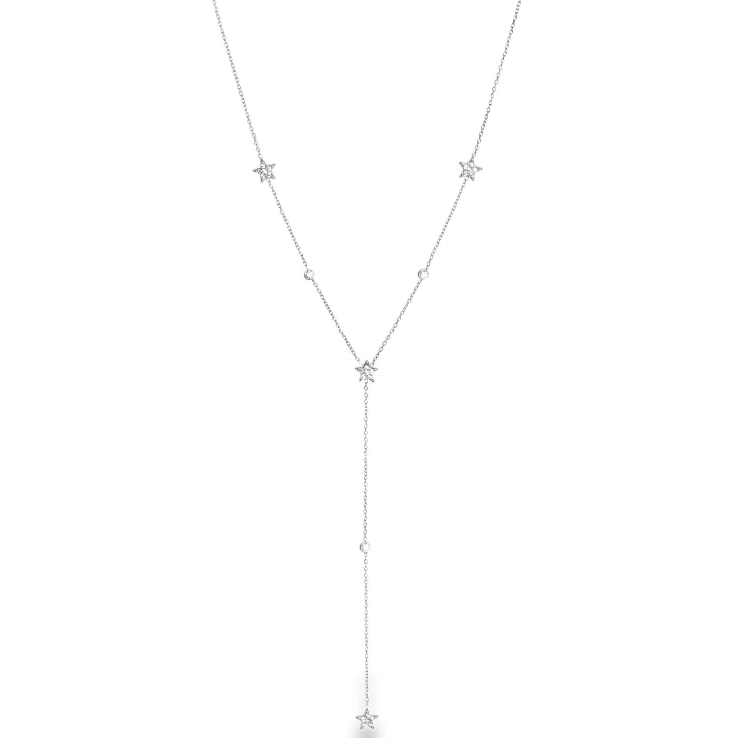 Affirmez votre élégance avec ce collier lariat (ou collier cravate) au design céleste et raffiné. Conçu en acier inoxydable de haute qualité, ce bijou allie la robustesse d'un métal durable à la finesse d'une pièce de joaillerie contemporaine.<br/>Ce modèle se distingue par sa structure en Y, une coupe particulièrement flatteuse qui sublime le décolleté avec légèreté.<br/>Le collier est orné de délicates étoiles à cinq branches, finement serties de cristaux transparents qui capturent la lumière à chaque mouvement.
Entre les étoiles, de discrets points de lumière sertis clos viennent rythmer la chaîne pour un éclat continu.<br/>Un mousqueton sécurisé accompagné d'une chaînette d'extension, permettant d'ajuster parfaitement la taille à votre morphologie. Etoile Rond Strass Adolescent Adulte Femme Fille Indémodable Nature Affirmez votre élégance avec ce collier lariat (ou collier cravate) au design céleste et raffiné. Conçu en acier inoxydable de haute qualité, ce bijou allie la robustesse d'un métal durable à la finesse d'une pièce de joaillerie contemporaine.<br/>Ce modèle se distingue par sa structure en Y, une coupe particulièrement flatteuse qui sublime le décolleté avec légèreté.<br/>Le collier est orné de délicates étoiles à cinq branches, finement serties de cristaux transparents qui capturent la lumière à chaque mouvement.
Entre les étoiles, de discrets points de lumière sertis clos viennent rythmer la chaîne pour un éclat continu.<br/>Un mousqueton sécurisé accompagné d'une chaînette d'extension, permettant d'ajuster parfaitement la taille à votre morphologie. Etoile Rond Strass Adolescent Adulte Femme Fille Indémodable Nature