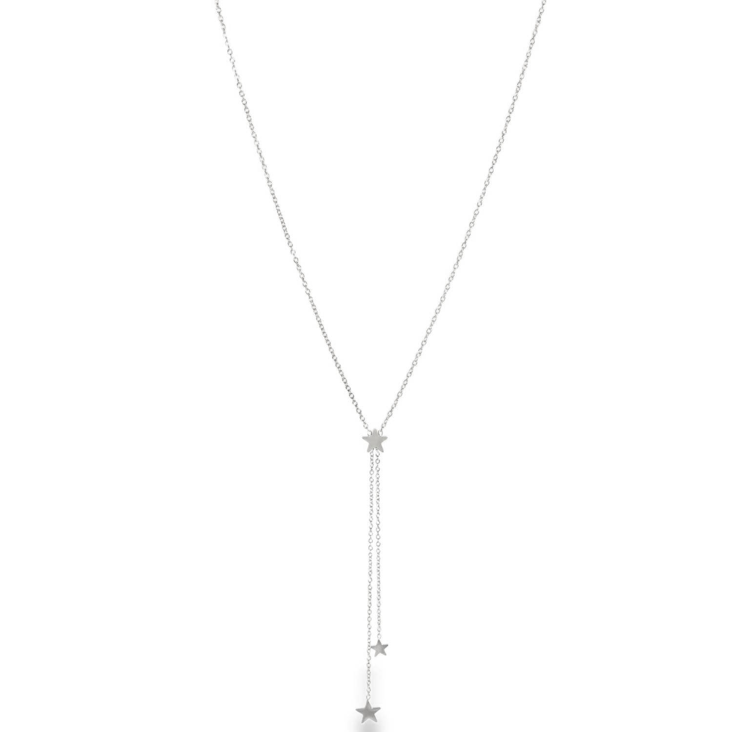 Affirmez votre style avec ce collier lariat d'une finesse absolue. Conçu en acier inoxydable de haute qualité, ce bijou allie durabilité et éclat argenté intemporel.<br/>Trois étoiles délicates ponctuent la chaîne, créant un mouvement fluide et gracieux.<br/>Un mousqueton sécurisé accompagné d'une chaînette d'extension, permettant d'ajuster parfaitement la taille à votre morphologie. Etoile Adolescent Adulte Femme Fille Indémodable Nature Affirmez votre style avec ce collier lariat d'une finesse absolue. Conçu en acier inoxydable de haute qualité, ce bijou allie durabilité et éclat argenté intemporel.<br/>Trois étoiles délicates ponctuent la chaîne, créant un mouvement fluide et gracieux.<br/>Un mousqueton sécurisé accompagné d'une chaînette d'extension, permettant d'ajuster parfaitement la taille à votre morphologie. Etoile Adolescent Adulte Femme Fille Indémodable Nature