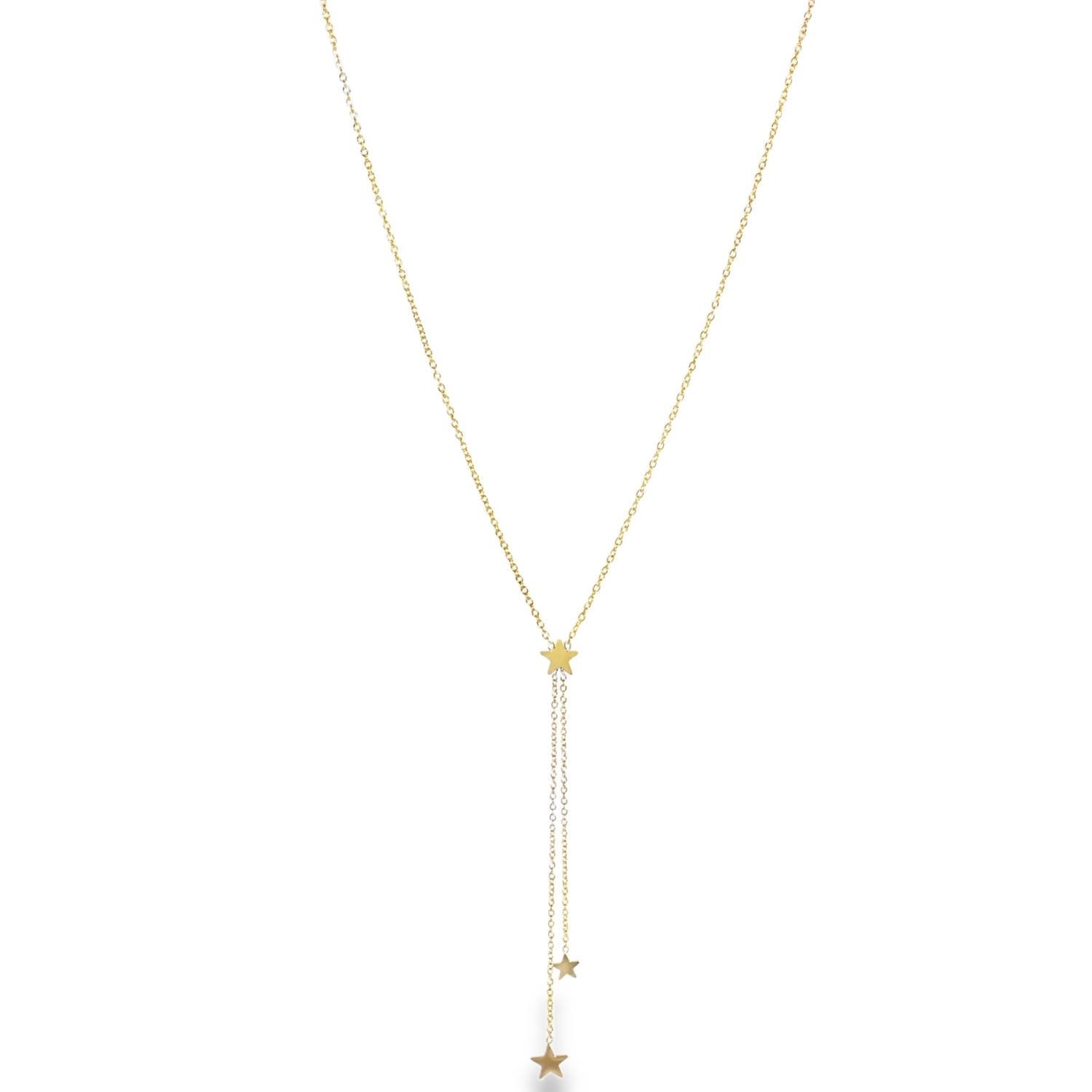 Affirmez votre style avec ce collier lariat d'une finesse absolue. Conçu en acier inoxydable de haute qualité, ce bijou allie durabilité et éclat doré intemporel.<br/>Trois étoiles délicates ponctuent la chaîne, créant un mouvement fluide et gracieux.<br/>Un mousqueton sécurisé accompagné d'une chaînette d'extension, permettant d'ajuster parfaitement la taille à votre morphologie. Etoile Adolescent Adulte Femme Fille Indémodable Nature Affirmez votre style avec ce collier lariat d'une finesse absolue. Conçu en acier inoxydable de haute qualité, ce bijou allie durabilité et éclat doré intemporel.<br/>Trois étoiles délicates ponctuent la chaîne, créant un mouvement fluide et gracieux.<br/>Un mousqueton sécurisé accompagné d'une chaînette d'extension, permettant d'ajuster parfaitement la taille à votre morphologie. Etoile Adolescent Adulte Femme Fille Indémodable Nature