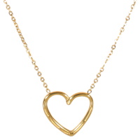 Collier composé d'une chaîne et d'un cœur en pendentif en acier doré. Fermoir mousqueton avec 7 cm de rallonge.