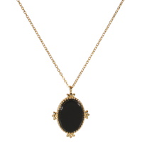 Collier composé d'une chaîne en acier doré et d'un pendentif ovale serti d'une véritable pierre d'onyx. Fermoir mousqueton avec 7 cm de rallonge.