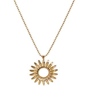 Collier composé d'une chaîne et d'un pendentif fleur en acier doré. Fermoir mousqueton avec 5 cm de rallonge.