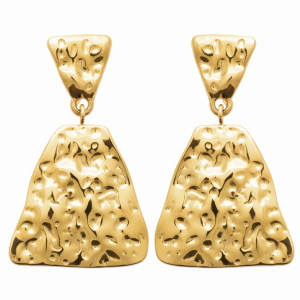 Boucles d'oreilles pendantes martelées de forme triangulaire en acier chirurgical 316L doré.
