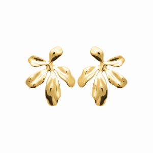 Boucles d'oreilles pendantes en forme de fleur en acier chirurgical 316L doré.
