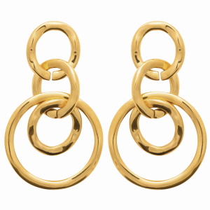 Boucles d'oreilles pendantes composées de 4 cercles en acier doré.