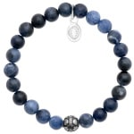 Bracelet élastique avec boule en acier argenté et perles en pierre de sodalite.